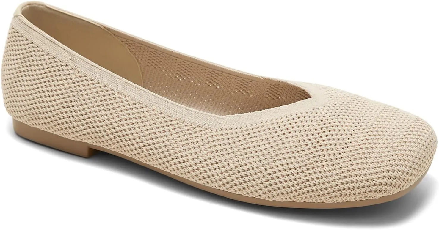 Arromic Wide Width Flats for Women Square Toe Ballet Flats Shoes Comfortable Slip On Knit Dressy Flats