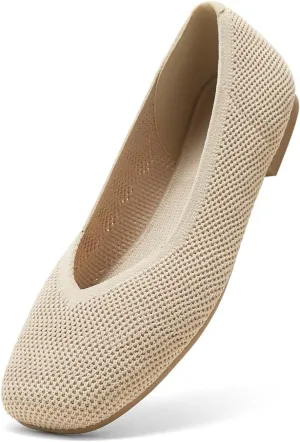 Arromic Wide Width Flats for Women Square Toe Ballet Flats Shoes Comfortable Slip On Knit Dressy Flats