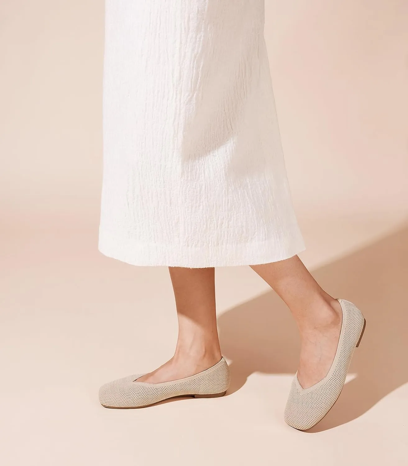 Arromic Wide Width Flats for Women Square Toe Ballet Flats Shoes Comfortable Slip On Knit Dressy Flats