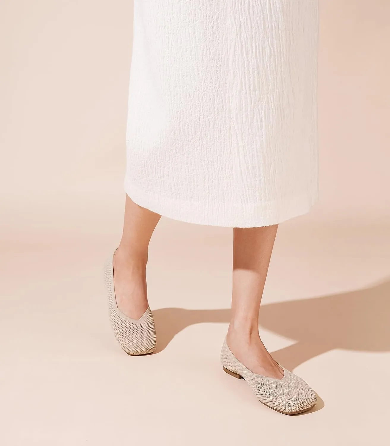 Arromic Wide Width Flats for Women Square Toe Ballet Flats Shoes Comfortable Slip On Knit Dressy Flats