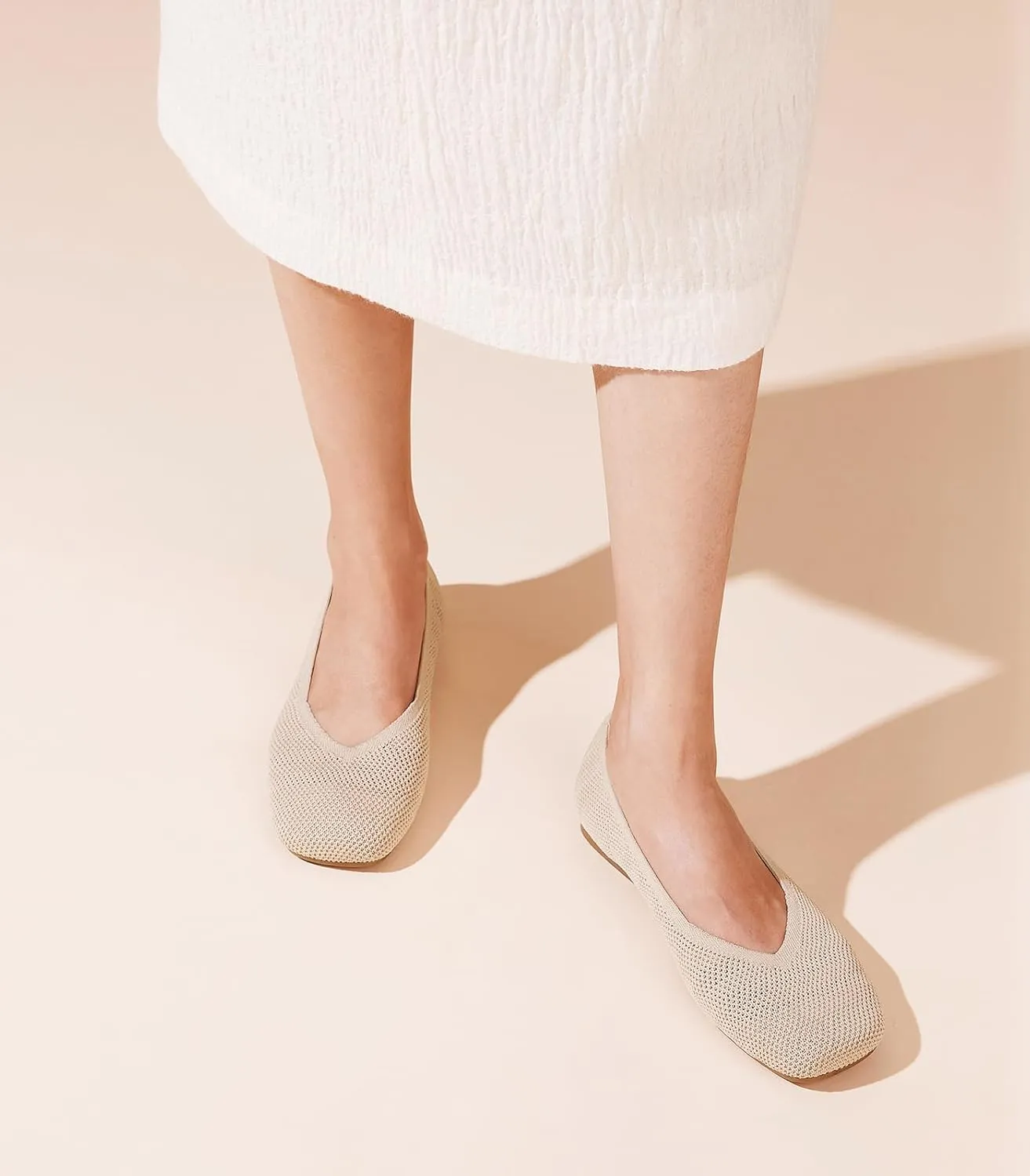 Arromic Wide Width Flats for Women Square Toe Ballet Flats Shoes Comfortable Slip On Knit Dressy Flats