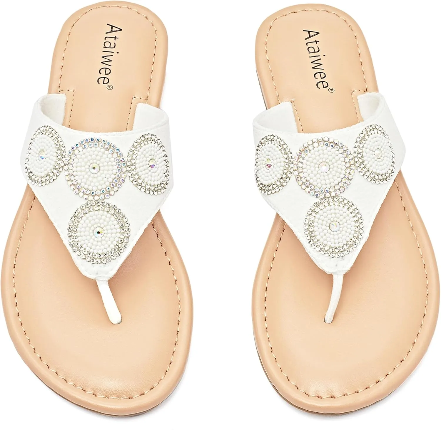 Ataiwee Women's Flat Slide Sandals - Casual Bling Bohemian Thong Slip on Summer Flat Sandals.