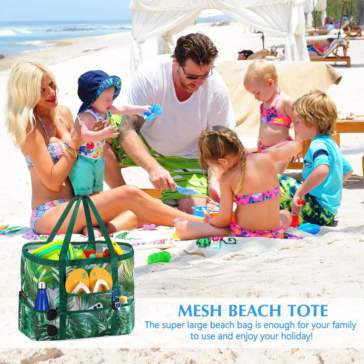 Ayieyill Mesh Beach Bag Tote Bag for Women, Foldable Swim Large Beach Tote Bag with Zipper Pockets Waterproof Sandproof