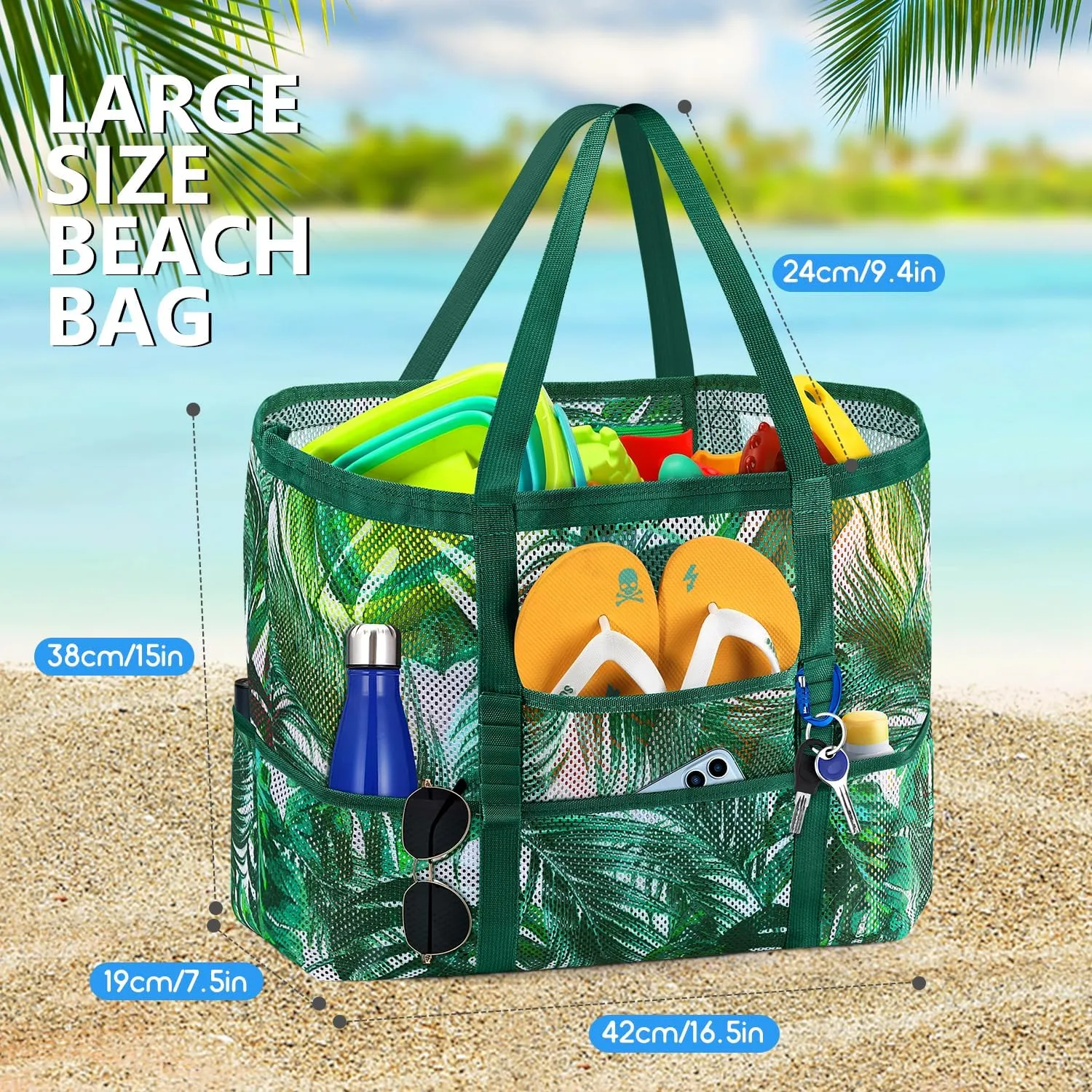Ayieyill Mesh Beach Bag Tote Bag for Women, Foldable Swim Large Beach Tote Bag with Zipper Pockets Waterproof Sandproof