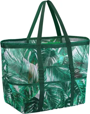 Ayieyill Mesh Beach Bag Tote Bag for Women, Foldable Swim Large Beach Tote Bag with Zipper Pockets Waterproof Sandproof