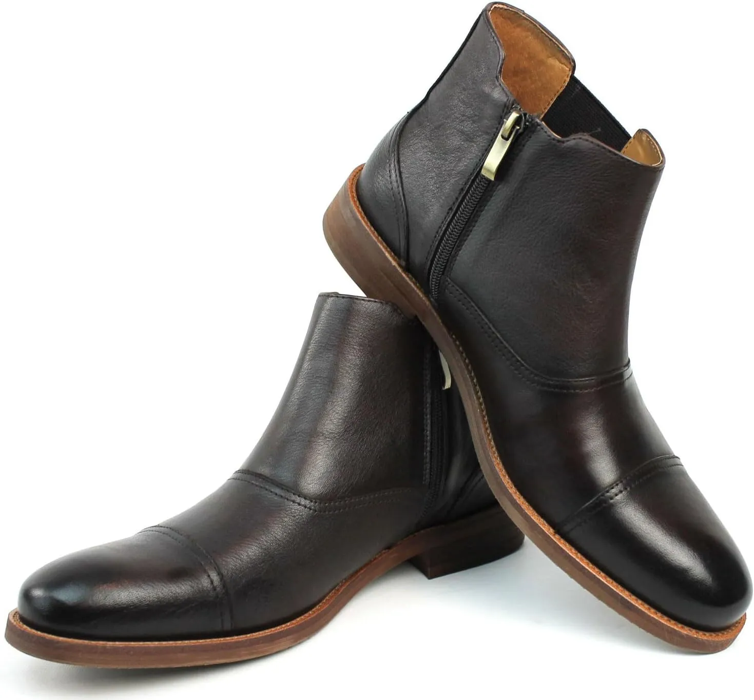 AZAR MAN Men's Exclusive Genuine Leather Cap Toe Boots With Zipper
