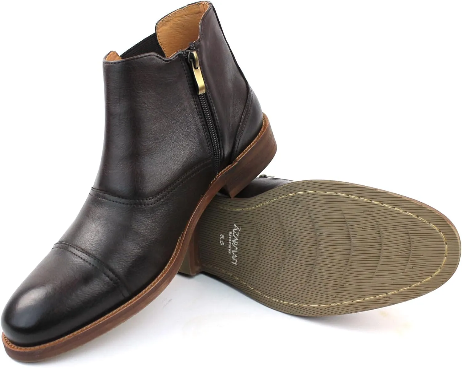 AZAR MAN Men's Exclusive Genuine Leather Cap Toe Boots With Zipper