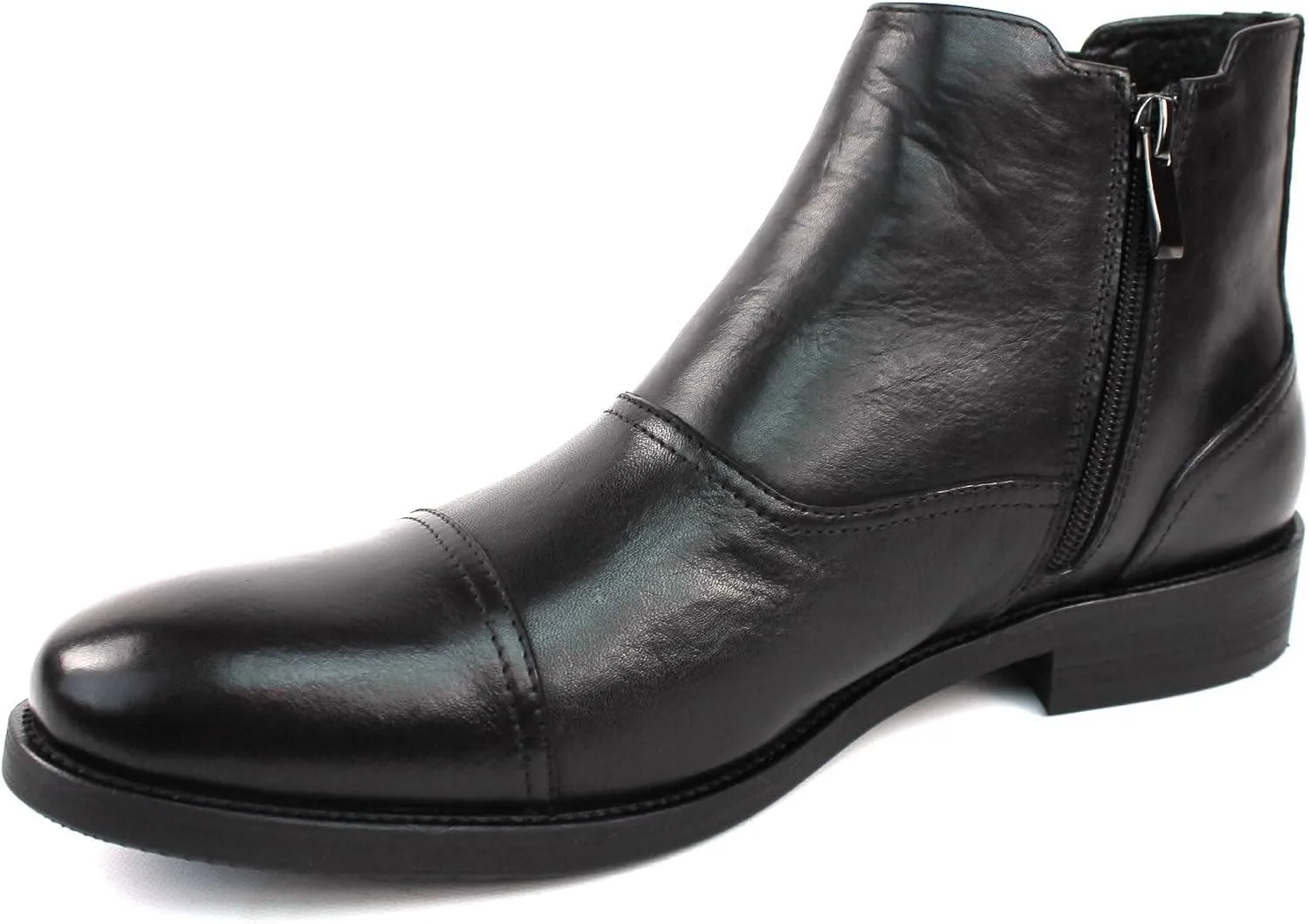 AZAR MAN Men's Exclusive Genuine Leather Cap Toe Boots With Zipper
