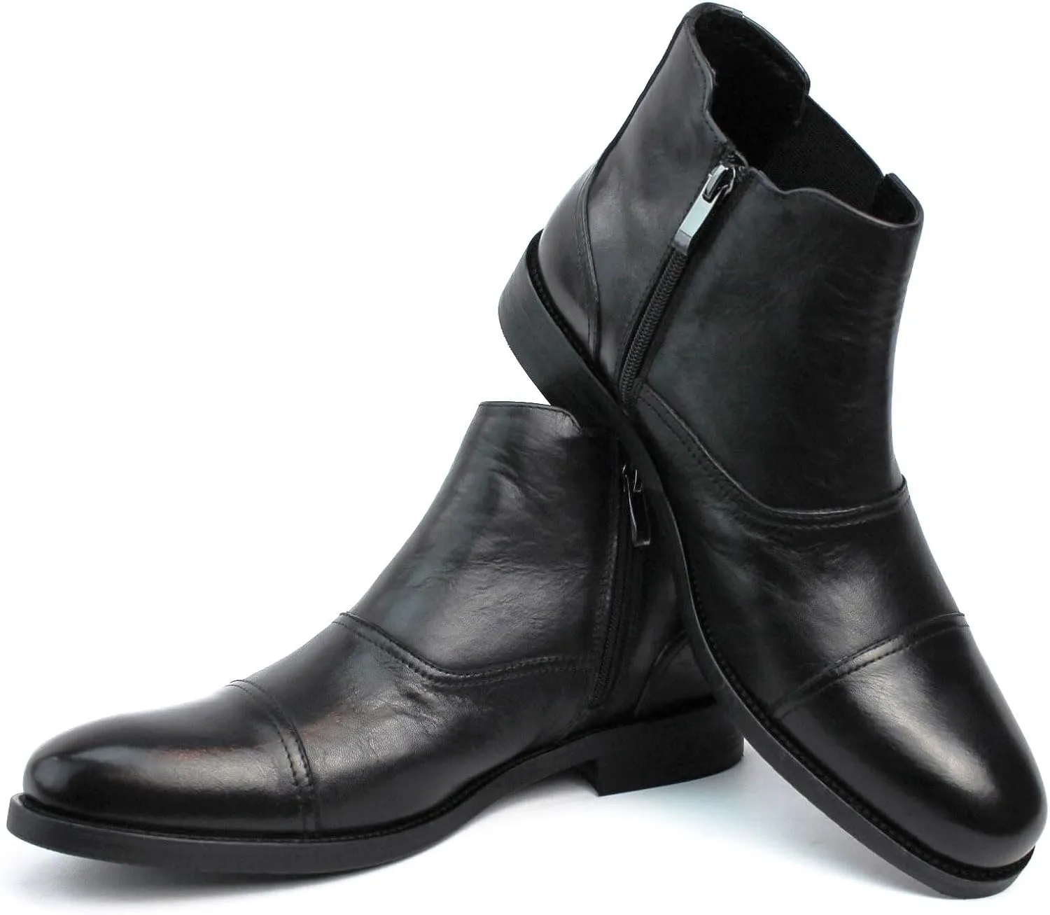 AZAR MAN Men's Exclusive Genuine Leather Cap Toe Boots With Zipper