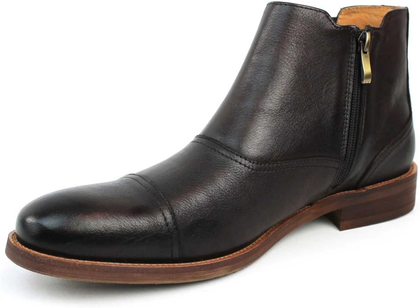 AZAR MAN Men's Exclusive Genuine Leather Cap Toe Boots With Zipper