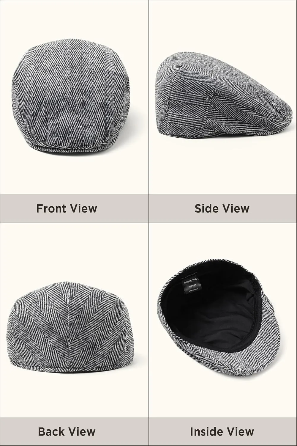 BABEYOND Men's Flat Cap Newsboy Hats Herringbone Tweed Cabbie Hats for Men 1920s Ivy Irish Driving Hats Gatsby Hat