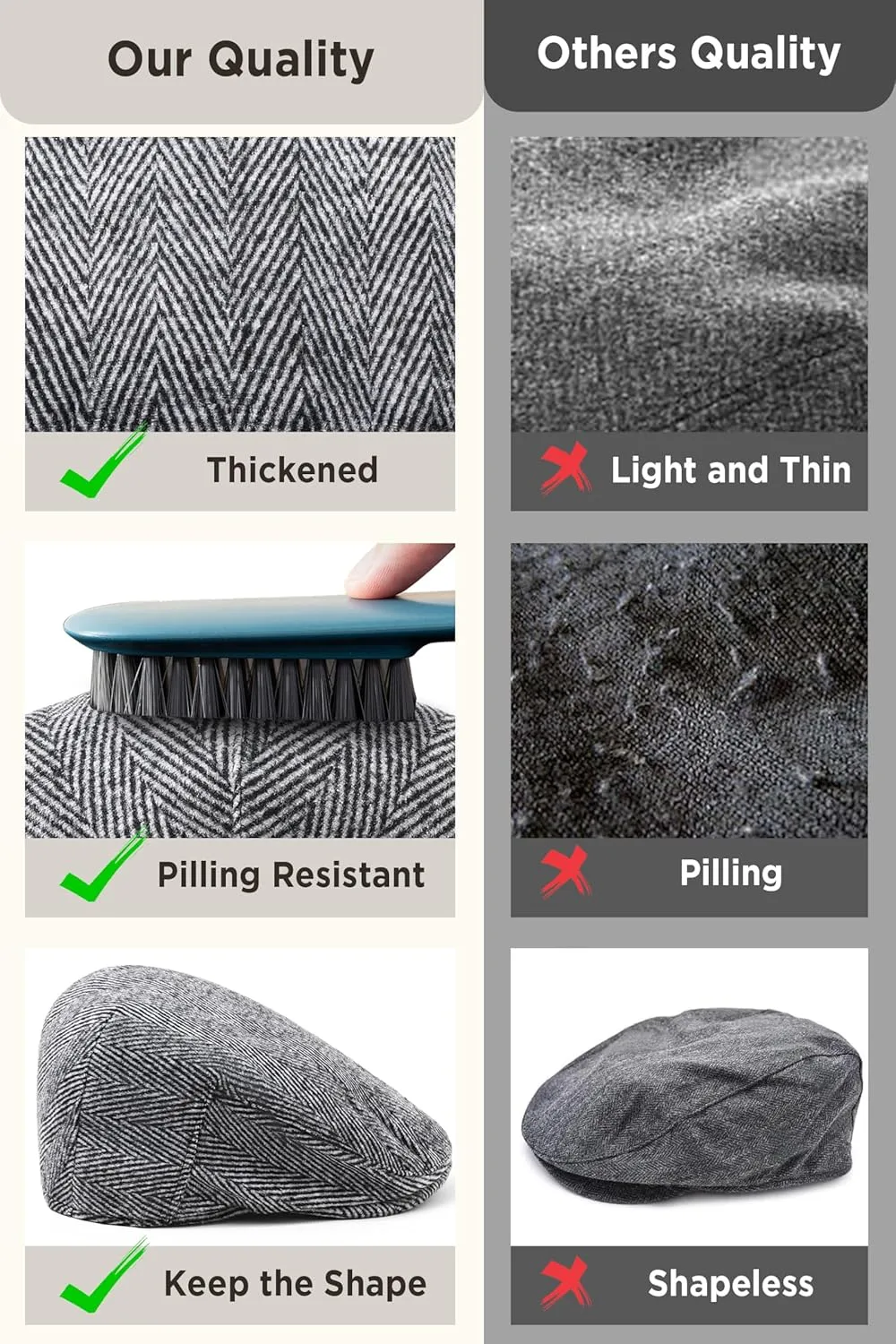 BABEYOND Men's Flat Cap Newsboy Hats Herringbone Tweed Cabbie Hats for Men 1920s Ivy Irish Driving Hats Gatsby Hat