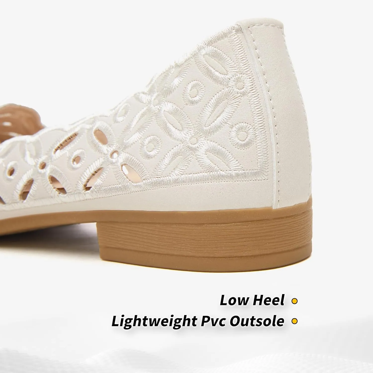 BABUDOG Womens Flats,Black and White Dress Flats with Flower Eyelets,Breathable Ballet Flats