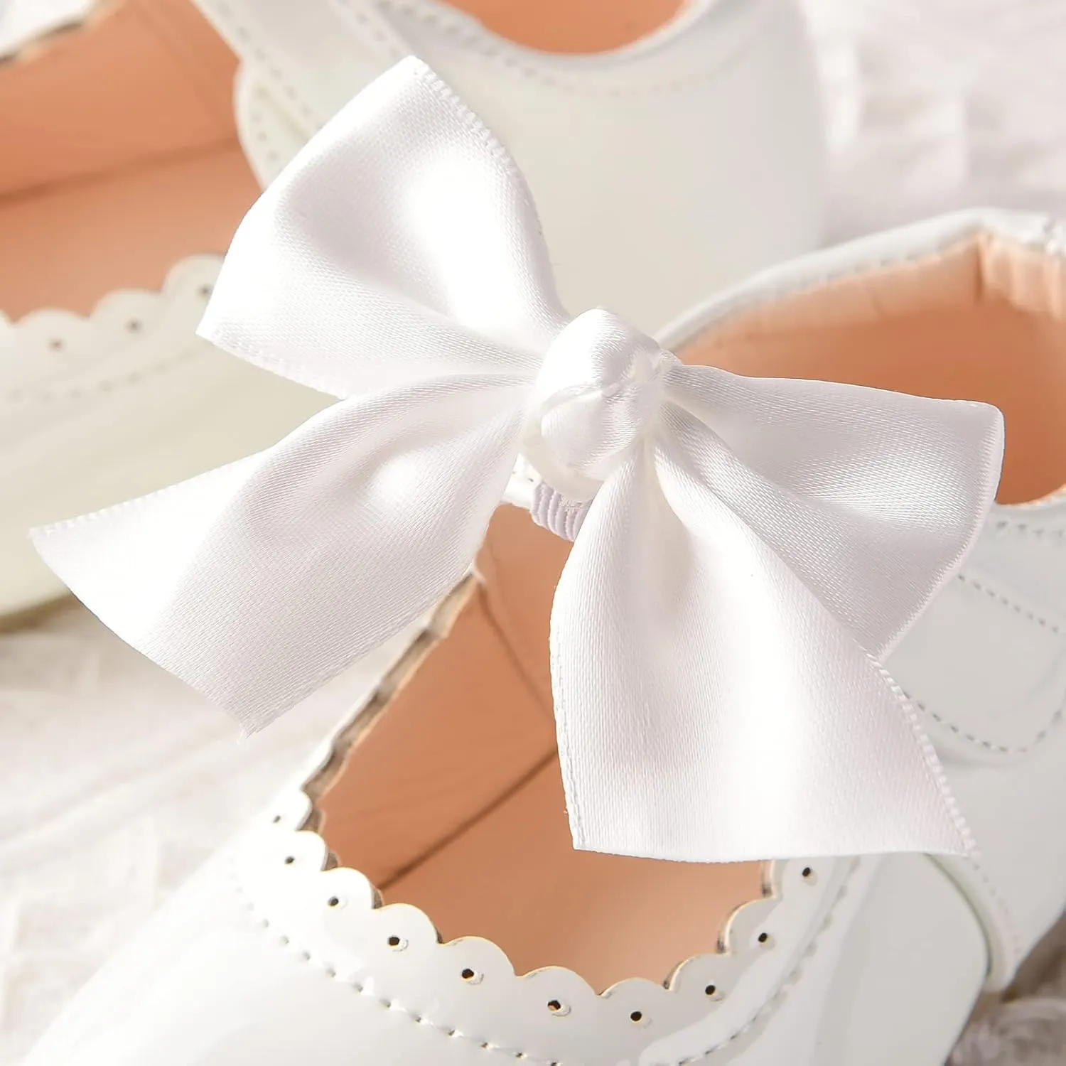 Baby Girls Wedding Flat Ribbon Bow Shoes Princess Dress Mary Jane