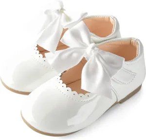 Baby Girls Wedding Flat Ribbon Bow Shoes Princess Dress Mary Jane