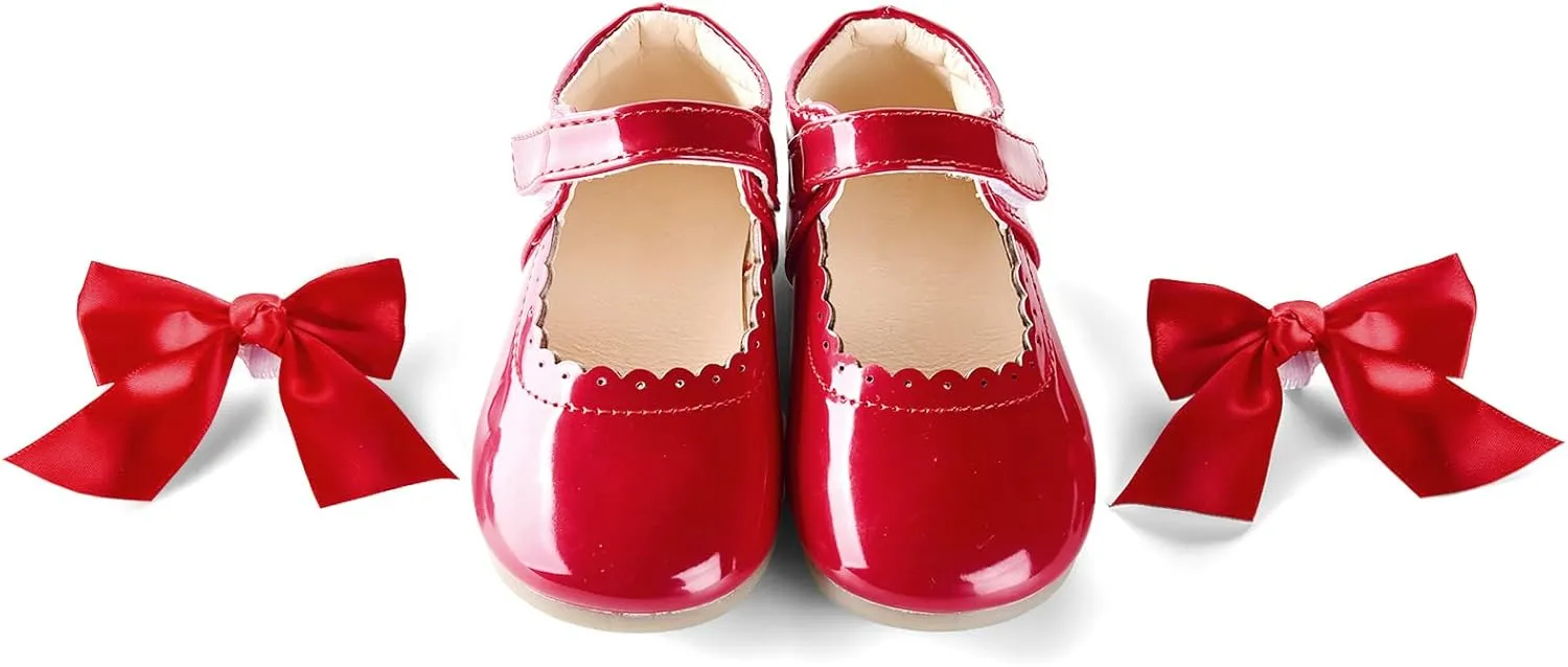 Baby Girls Wedding Flat Ribbon Bow Shoes Princess Dress Mary Jane