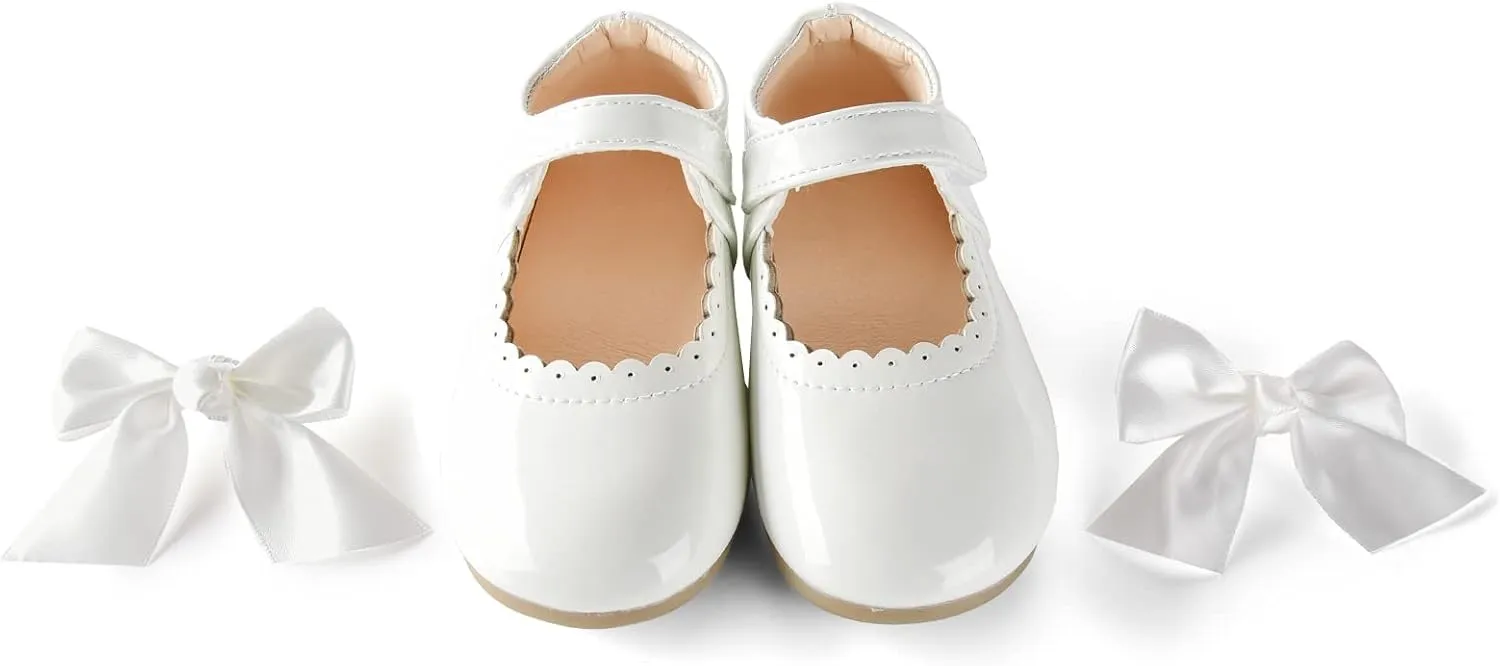Baby Girls Wedding Flat Ribbon Bow Shoes Princess Dress Mary Jane