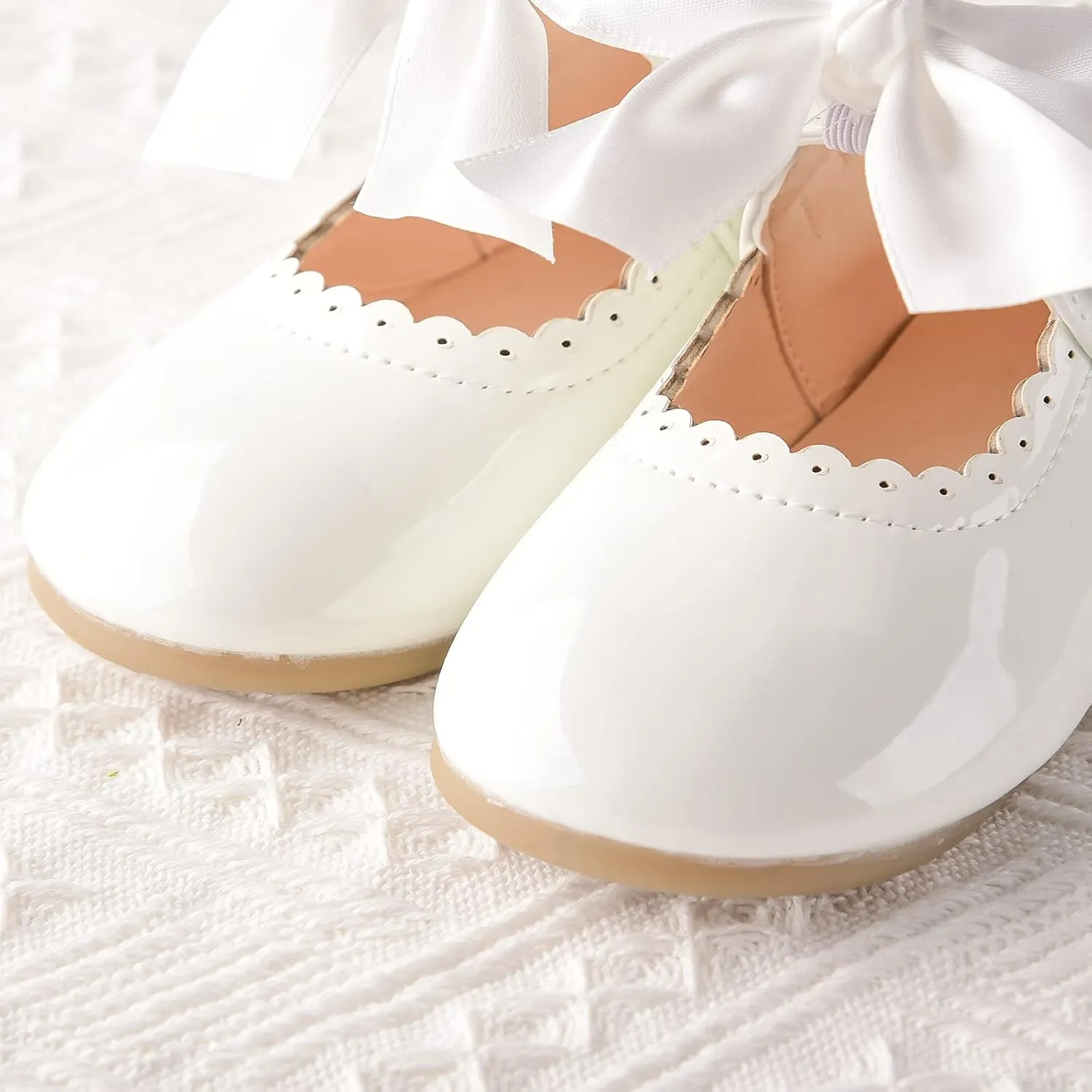 Baby Girls Wedding Flat Ribbon Bow Shoes Princess Dress Mary Jane