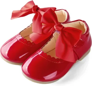 Baby Girls Wedding Flat Ribbon Bow Shoes Princess Dress Mary Jane