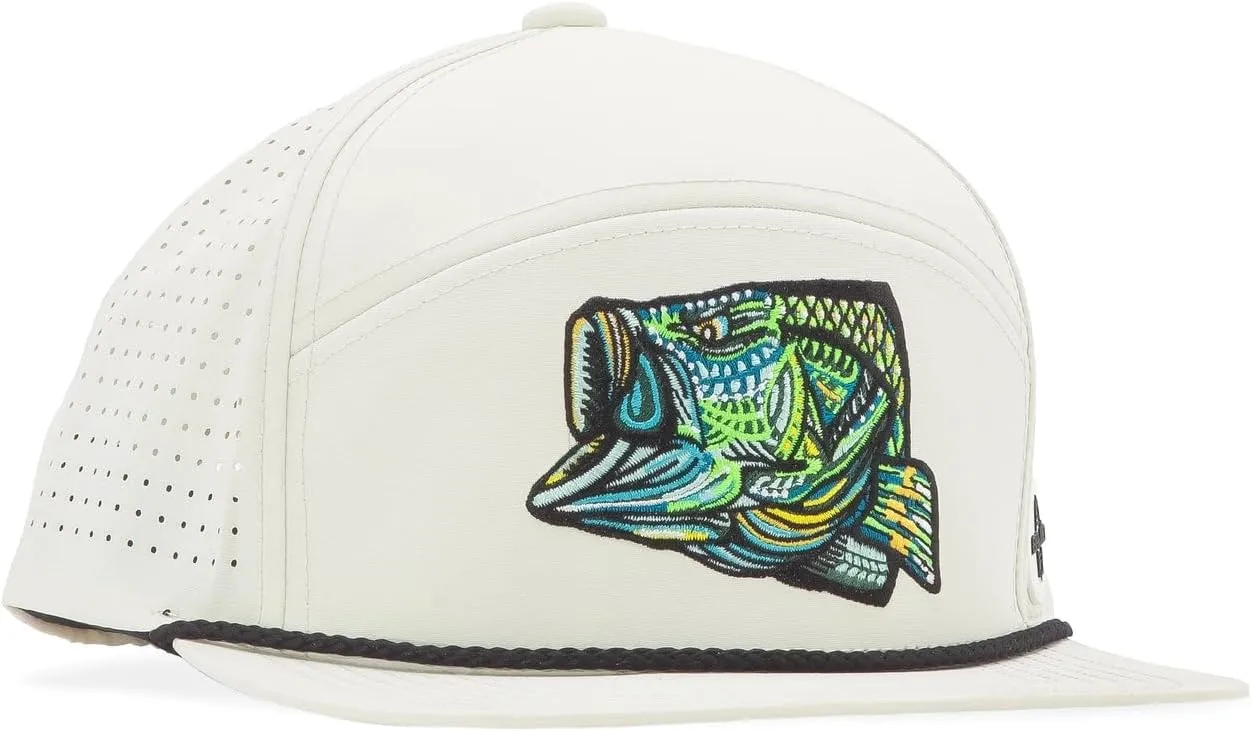 Bajío Flat Brim Fishing Hat – Marine Art Snapback Trucker Cap with Embroidered Ocean Design, Breathable and Coastal-Ready