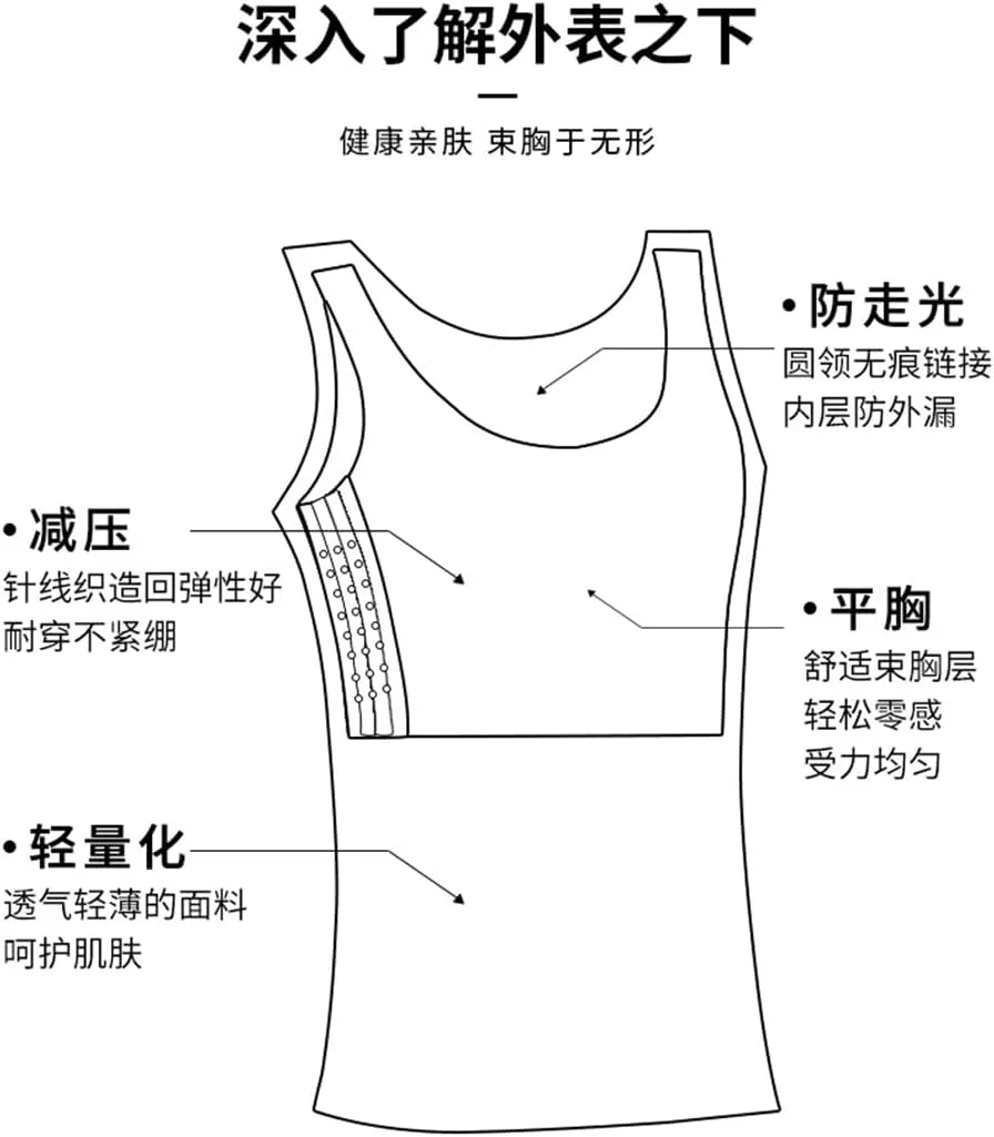 BaronHong Tomboy Built-in Chest Binder 3 Rows Clasp Masculine Tank Top Breathable Sturdy Stretchy