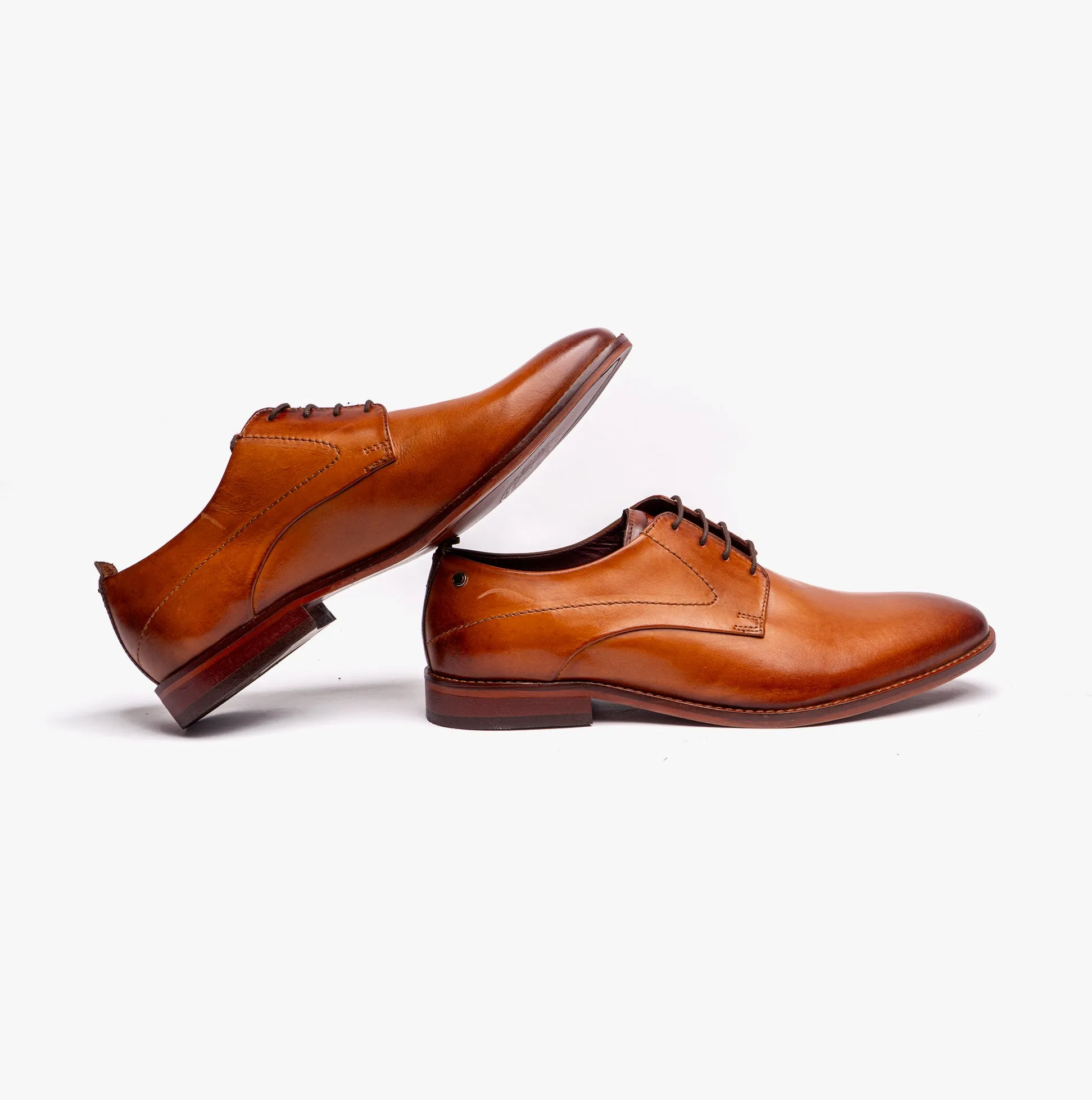 Base London SCRIPT Mens Leather Derby Shoes Tan