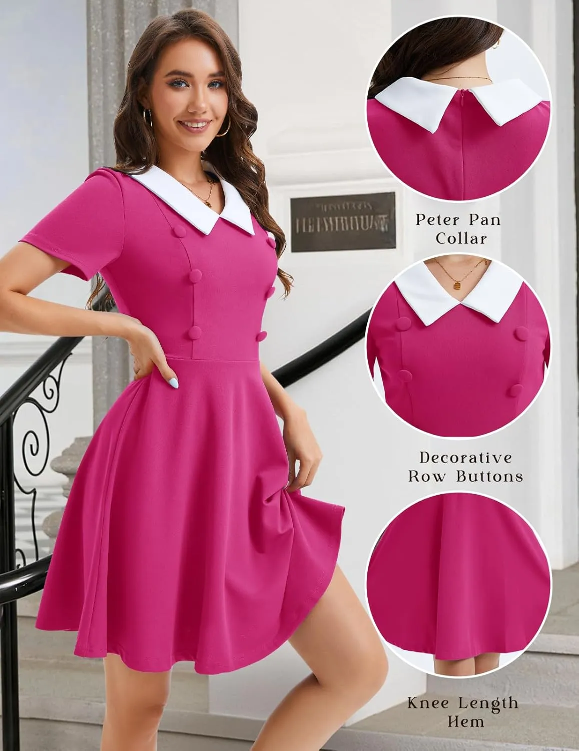 Bbonlinedress 1950s Vintage Dress for Women Retro Rockabilly Peter Pan Collar Short Sleeve Cocktail Party A Line Dresses