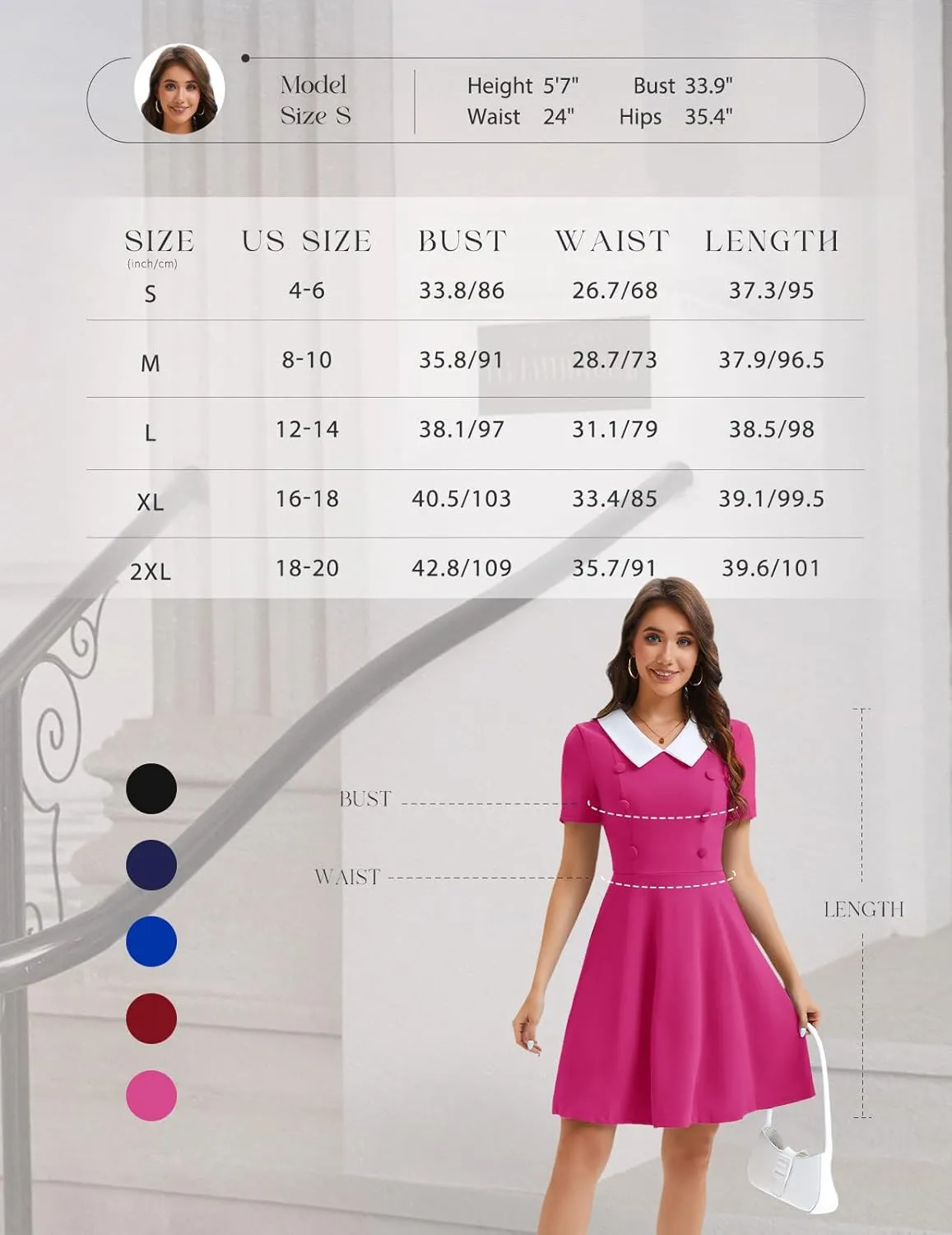 Bbonlinedress 1950s Vintage Dress for Women Retro Rockabilly Peter Pan Collar Short Sleeve Cocktail Party A Line Dresses