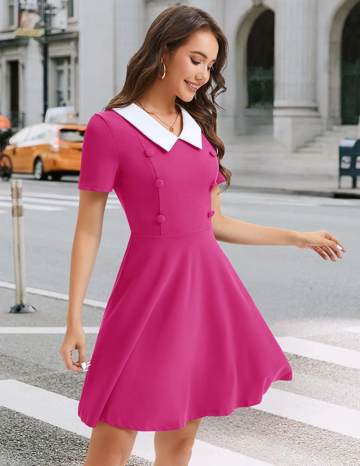 Bbonlinedress 1950s Vintage Dress for Women Retro Rockabilly Peter Pan Collar Short Sleeve Cocktail Party A Line Dresses