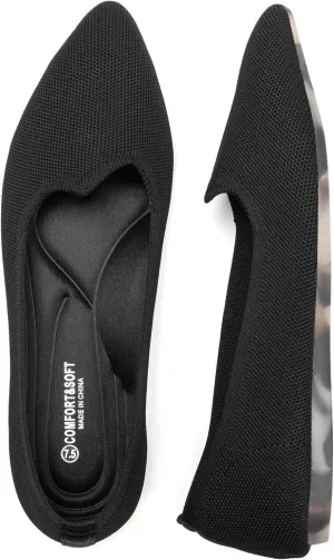 BEJINASH Women's Pointed Toe Flats Knit Flats Shoes for Women Comfortable Light Walking Shoes