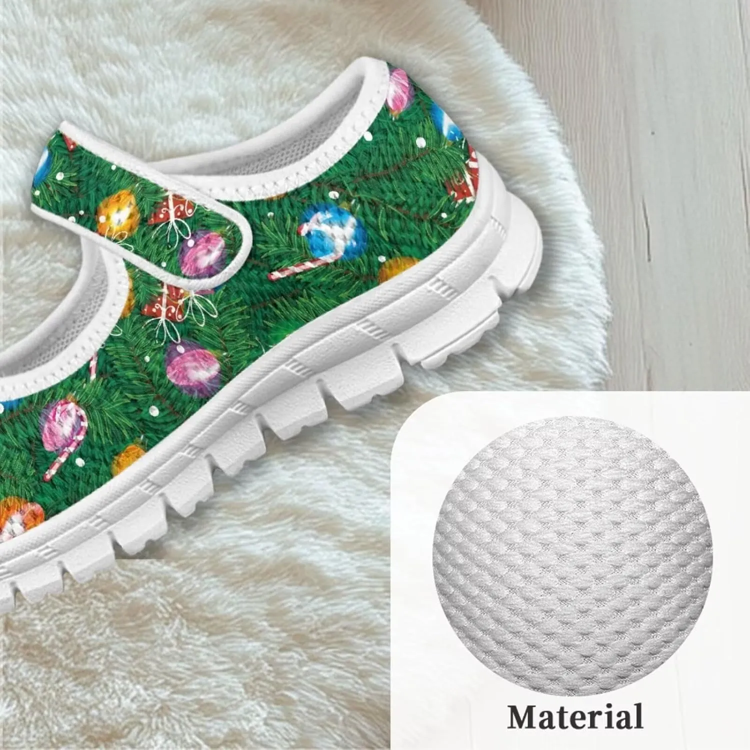 Binienty Fashion Mary Jane Sneakers for Girls Anti-Slip Holiday Christmas Easter Mesh Flat Sneaker School Shoes