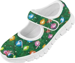 Binienty Fashion Mary Jane Sneakers for Girls Anti-Slip Holiday Christmas Easter Mesh Flat Sneaker School Shoes