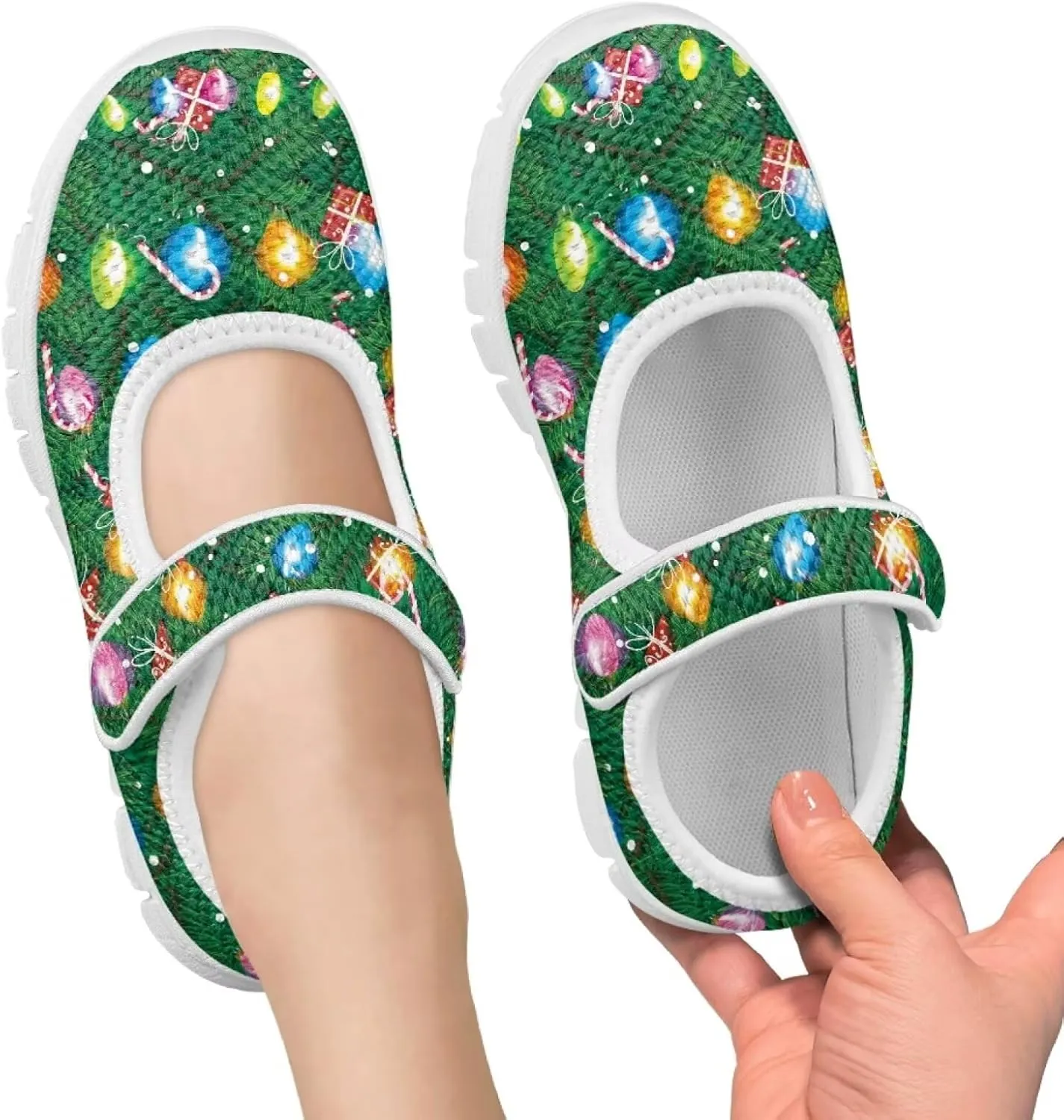 Binienty Fashion Mary Jane Sneakers for Girls Anti-Slip Holiday Christmas Easter Mesh Flat Sneaker School Shoes