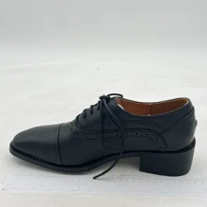 Black Fashion Cap Toe Low Heel Oxford Lace Up Casual Daily Walking Shoes
