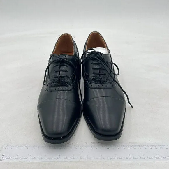 Black Fashion Cap Toe Low Heel Oxford Lace Up Casual Daily Walking Shoes