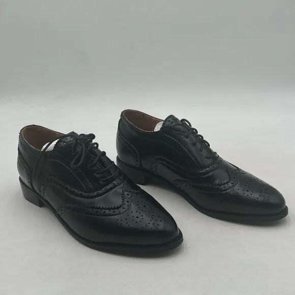 Black Men's Black Leather Classic Lace Up Oxford Low Heel Round Toe Dress Pump