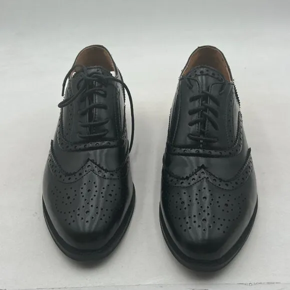 Black Men's Black Leather Classic Lace Up Oxford Low Heel Round Toe Dress Pump