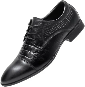Black Mens PU Leather Shoes Luxury Crocodile Pattern Men Business Dress Shoes Casual Social Shoe Male Wedding Footwear Mens Waterproof Dress Shoes
