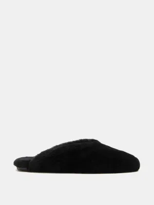 Black shearling Regency mules