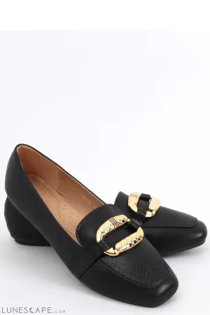 Black Square Toe Women's Loafers – Croc-Embossed Vamp with Gold Buckles