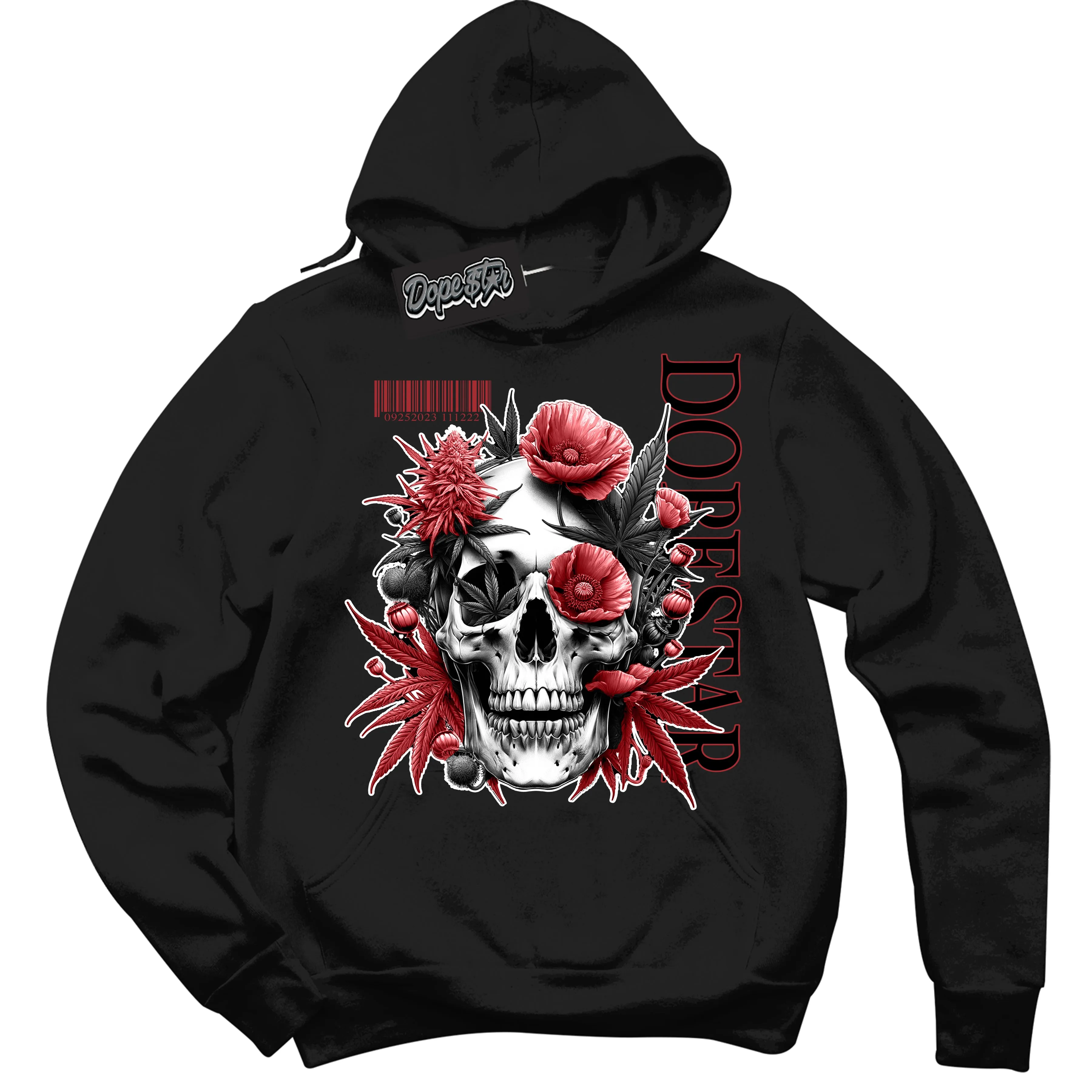 Black Toe Bright Crimson Dunk Sneaker Hoodie Skull Poppies Graphic