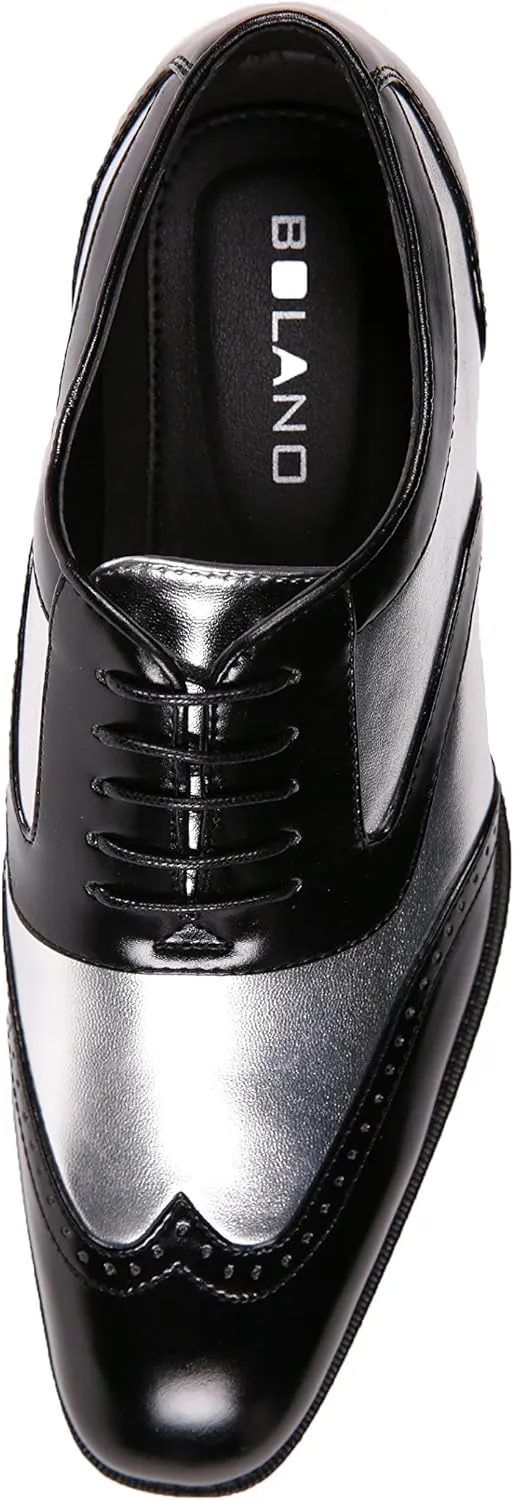 Bolano Lawson, Wingtip Oxford Dress Shoes for Men, Two-Tone & Shiny Metallic Oxfords, Men's Formal Tuxedo Shoes