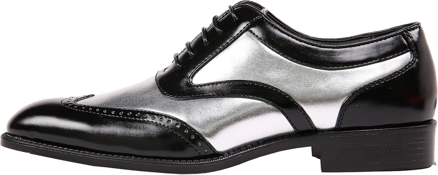 Bolano Lawson, Wingtip Oxford Dress Shoes for Men, Two-Tone & Shiny Metallic Oxfords, Men's Formal Tuxedo Shoes