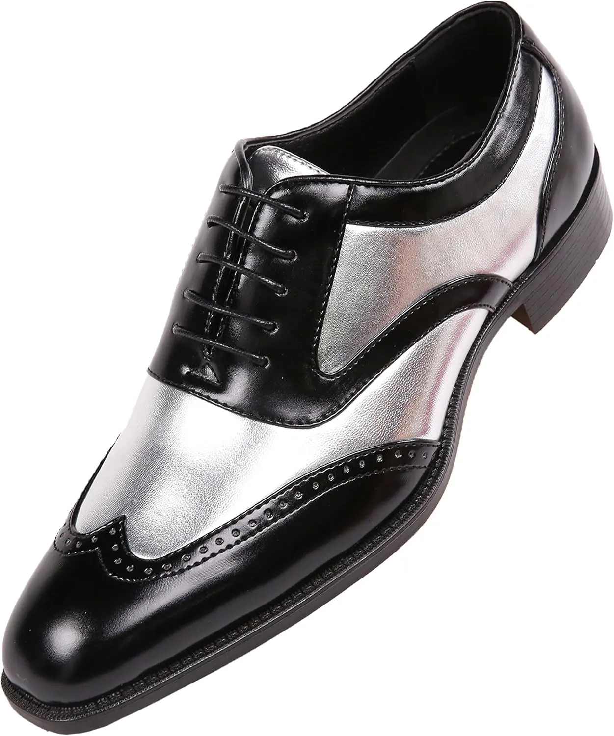 Bolano Lawson, Wingtip Oxford Dress Shoes for Men, Two-Tone & Shiny Metallic Oxfords, Men's Formal Tuxedo Shoes