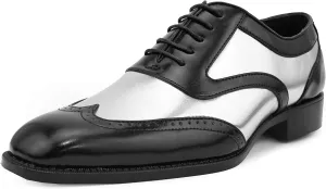 Bolano Lawson, Wingtip Oxford Dress Shoes for Men, Two-Tone & Shiny Metallic Oxfords, Men's Formal Tuxedo Shoes