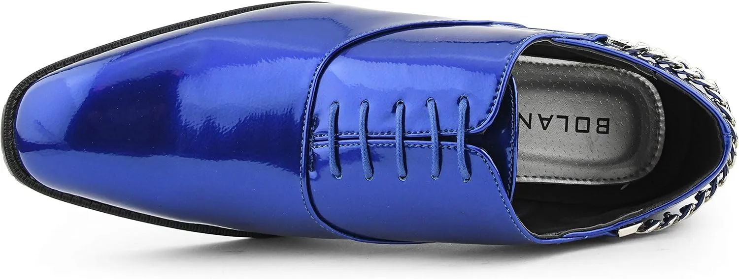 Bolano Men's Oxford Dress Shoes - Chainz Model with Cuban Heel and Lace-Up Closure