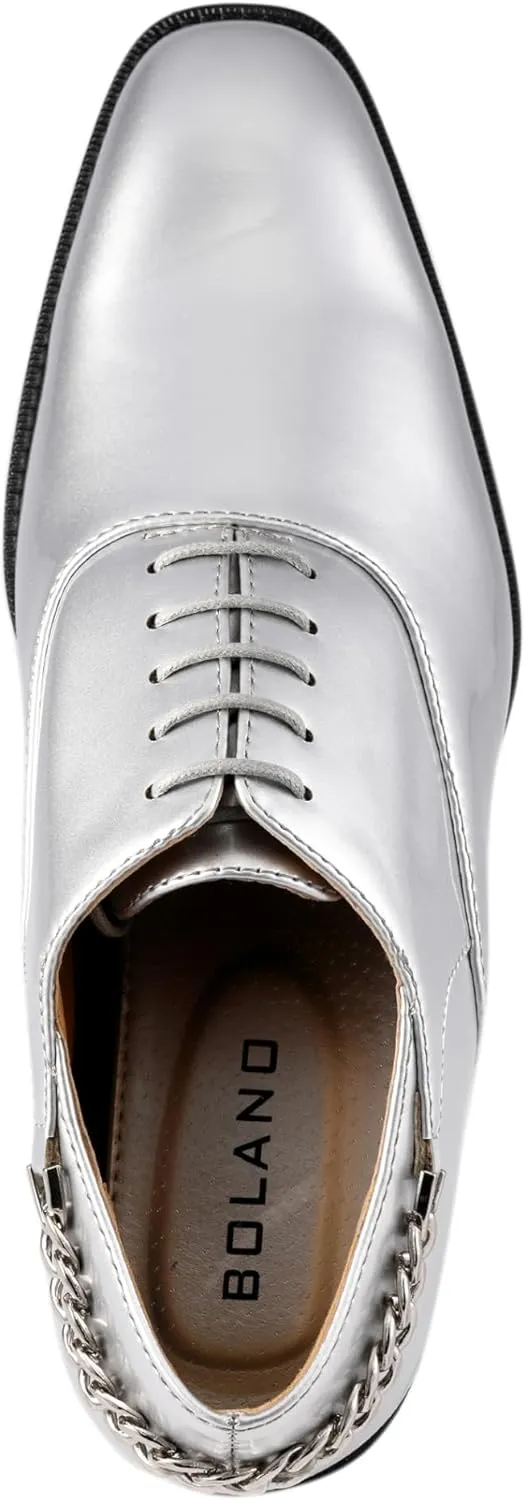 Bolano Men's Oxford Dress Shoes - Chainz Model with Cuban Heel and Lace-Up Closure