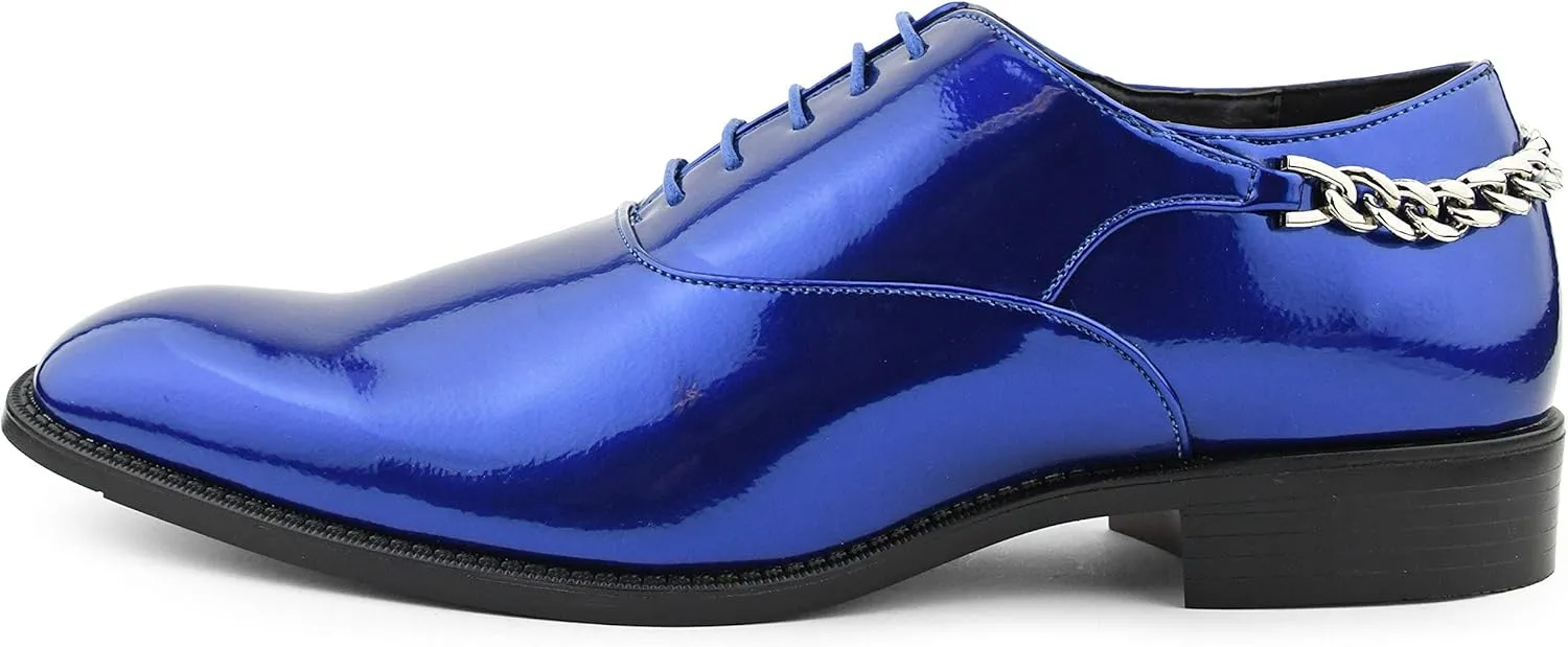 Bolano Men's Oxford Dress Shoes - Chainz Model with Cuban Heel and Lace-Up Closure