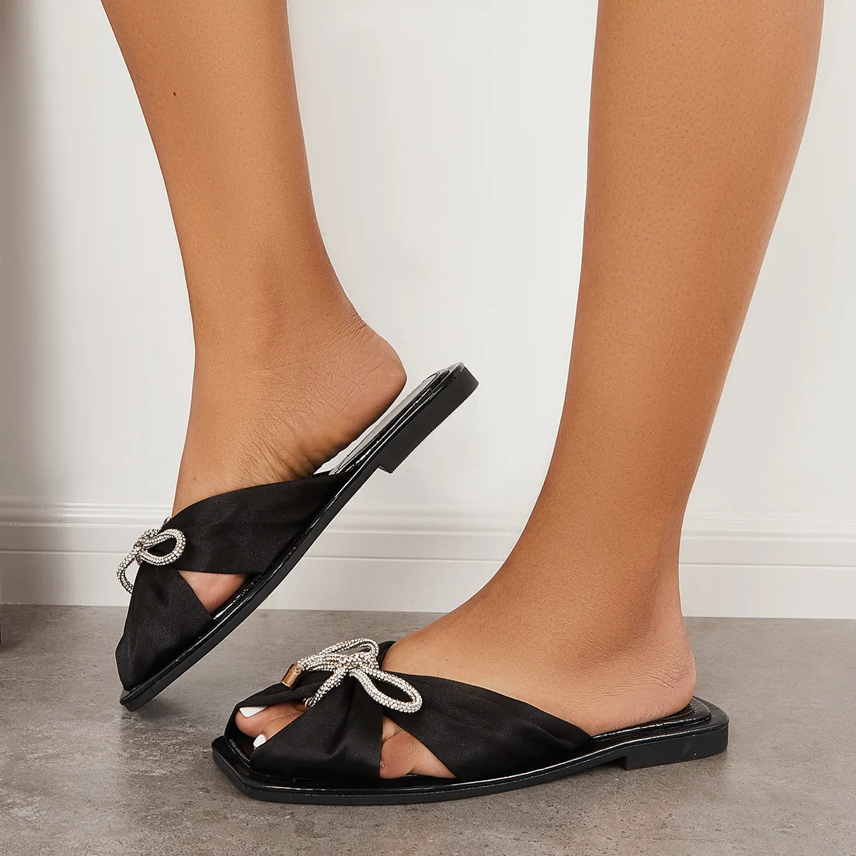 Bowknot on Sandals Peep Satin Decor Slides Slip International delivery High-end design Toe Straps