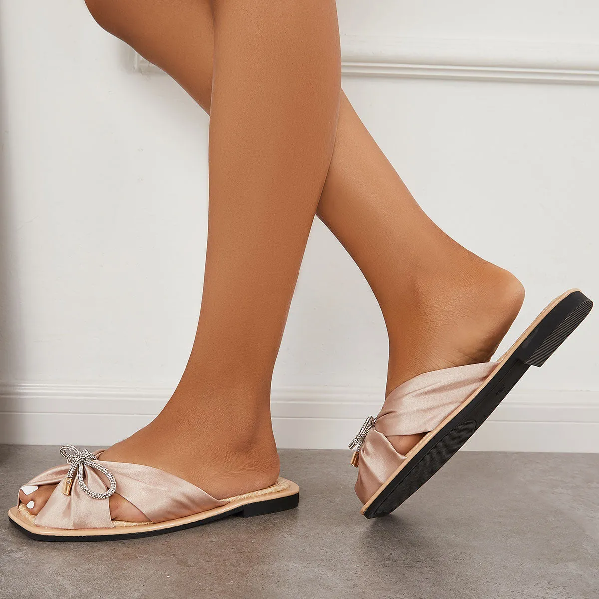 Bowknot on Sandals Peep Satin Decor Slides Slip International delivery High-end design Toe Straps